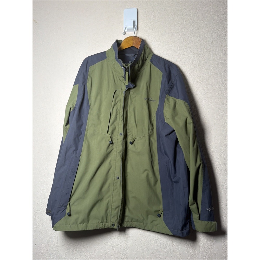 Eddie Bauer WeatherEdge Jacket Mens Large Green Olive Grey Water Resistant Coat